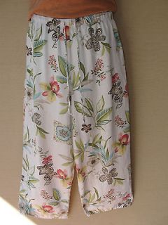 Hot Cotton Marc Ware M Linen Crop Pants womens White Floral Print 