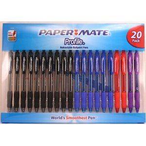 Paper Mate Profile Retractable Pen   20 Count (10 Black, 6 Blue, 2 Red 