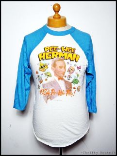 Vintage 1984 80s Pee Wee Herman Raglan Blue White Indie T Shirt M