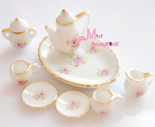Lot of 8 PINK ROSE Dollhouse Miniature Tea Cup Set DC55