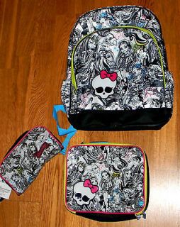 Monster High Backpack ~ Lunch Bag & Pencil Case NWT~ BTS