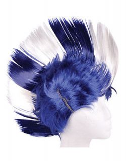 Adult Blue and White School and Team Spirit Mohawk Wig