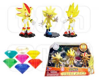   PACK figures THE HEDGEHOG silver SHADOW 3 PACK w/7 CHAOS EMERALDS