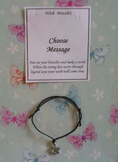   CHARM AND MESSAGE CARD Friendship Wish Cord String Adjustable Bracelet