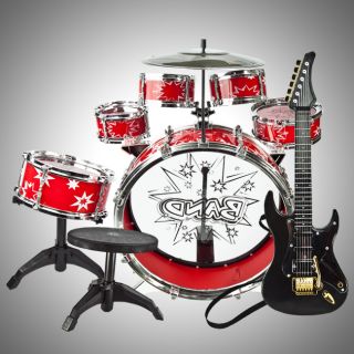   Drum Set Electric Guitar Musical Instruments Boys Red Educational New
