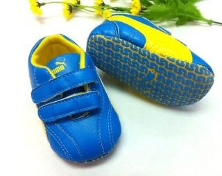 New PUMA Soft Sole Baby Boys Yellow/Blue Sneakers Crib Shoes. Age 0 