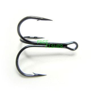 100 pcs fishing treble hooks with eye Round bent 35656 black 4#