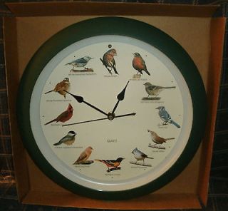 Singing Birds Wall Clock with green resin frame   new in box   bird 