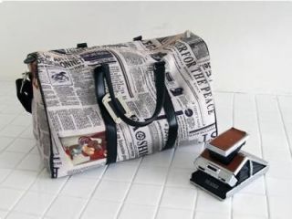 Womens Newspaper Khaki Handbag Purse Shoulder Bag QJ34