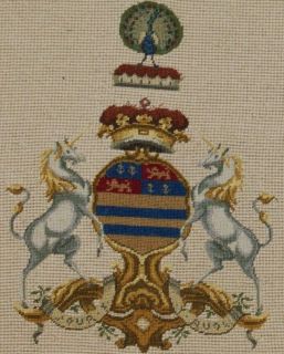 14 European Crest Wool Needlepoint Pair of Unicorns Pillow Tapestry 
