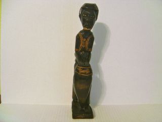 VINTAGE HAND CARVED WOODEN AFRICAN FIGURINE SCULPTURE PLAYING A DRUM