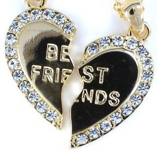   BEST FRIEND Gold Tone Crystal 2 Pendants & 2 Necklaces BFF Friendship