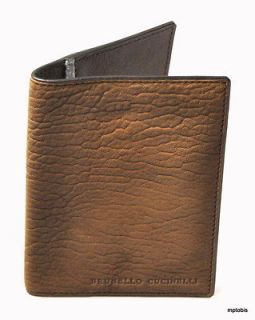   Brunello Cucinelli Brown Leather Bi fold Three Slot Passport Wallet