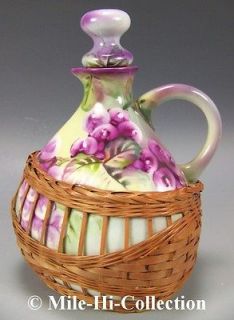 NIPPON HAND PAINTED GRAPES WINE JUG/DECANTER IN WICKER ENCLOSURE