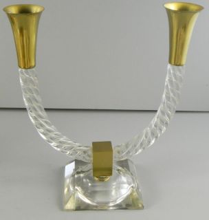 Art Glass Candelabra 2 Light Brass Twisted Glass Vintage