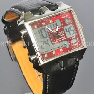  Red Analog Digital LED ALM DAY DATE Mens Wrist Leather Band Watch M57