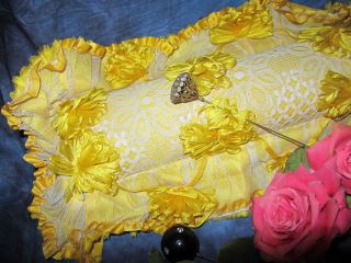 ANTIQUE Victorian HATPIN HOLDER pin cushion GOLD SILK ribbon LACE 