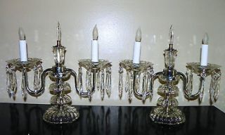  Deco Chrome & Glass Two Light   Arm Candelabra Lamps w/Crystal Prisms