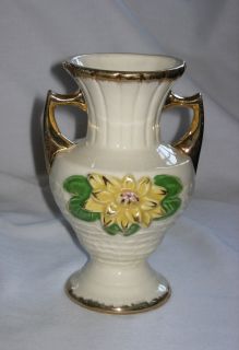 Vintage Hull Art Pottery Water Lily Vase Glossy Off White Yellow 