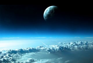 OUTER SPACE SHIP VIEW PHOTO CLOUDS PLANET EARTH BEAUTIFUL COLORS HOME 