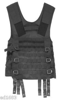 Black MOLLE Web Tactical Vest   Heavy Duty Rescue Drag Handle, Velcro 