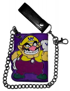 Wario Super Mario Bros Nintendo Video Game Trifold Wallet With Chain