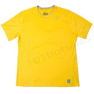 Nike Pro Combat Core Trainning Mens Yellow FITTED Shirt