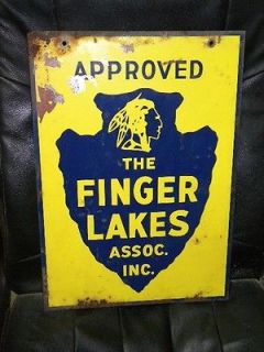 Old Finger Lakes NY AAA Club Graphic Indian Head Arrow Auto SIGN DST 