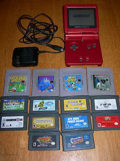 Nintendo Game Boy Advance SP Flame Red Handheld System 14 Games 