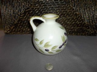 Ceramic olive oil jug with handle pourer dispenser olives and leaves 