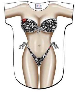 Womens Adult Black Pirate Skulls Swimsuit Bikini Cover Up Costume T 