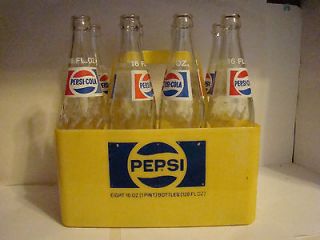 Vintage 8 Pack 16oz Pepsi bottles with hard plastic carrier carton1980 