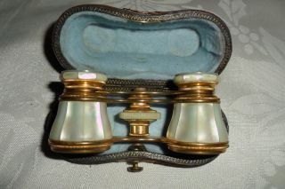 ANTIQUE LEMAIRE FABI PARIS MOTHER OF PEARL OPERA GLASSES WITH CASE