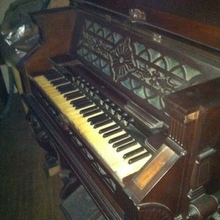 RARE Early ORNATE Fancy Cased ESTEY PUMP/Reed Organ WALNUT 10 Stops. 5 