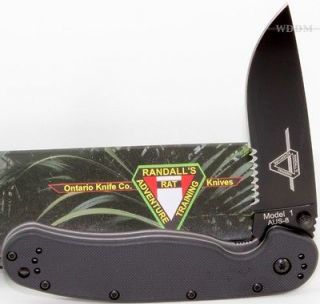 Ontario RAT 1 Full Black Half Serrated AUS 8 Linerlock Pocket Knife