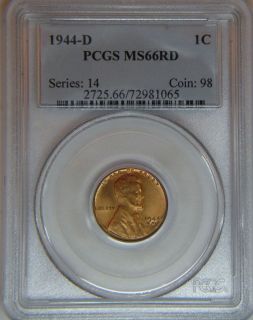 1944 D PCGS MS66 Lincoln wheat cent RED GEM penny uncirculated