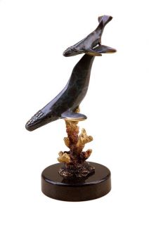 Imperial Humpback Whales Sculpture Brass Marble Art Nautical Gift SPI 