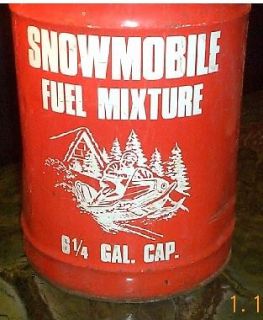 Vintage Snowmobile Outboard Oil Gasoline Metal Can Sign w/ Sled 