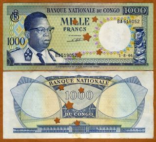 Congo D.R., 1000 Francs, 1964, P 8, XF