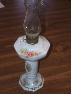 ANTIQUE C. 1888 OIL LAMP HAND PAINTED FLORAL DESIGN SIGNED PV TURNER 