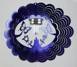 Wind Spinner Butterfly Solar Light Stainless Steel Purple Patio Great 