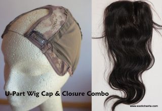 Part Wig Cap & Indian Remy Body Wave Lace Closure Combo Adjustable 