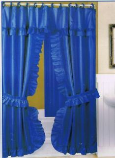 DARK BLUE DOUBLE SWAG FABRIC SHOWER CURTAIN + MATCHING VINYL LINER 