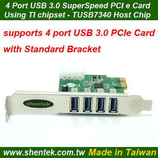 port USB 3.0 PCIe PCI Express Card TI TUSB7340 Standard/Low Profile 