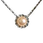 Crystal Circlet Pearl Platinum Overlay Silver Pendant Necklace, Peach 