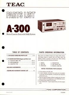 TEAC Original A 303/A 206 Cassette Deck Parts List Manual.