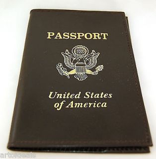 New Genuine Leather USA Passport Cover Holder Black Travel Wallet US 