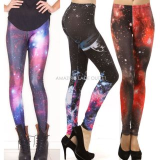   Space Lightning Thunder Cosmic Print Fashion Tights Trend Pants