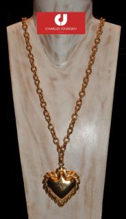   COUTURE VINTAGE FRENCH SIGNED CHARLES JOURDAN GOLD HEART LONG NECKLACE