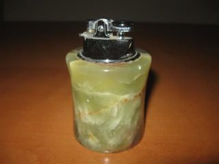   Green Onyx Marble Table Cigarette Lighter Paperweight Needs Fix AS IS